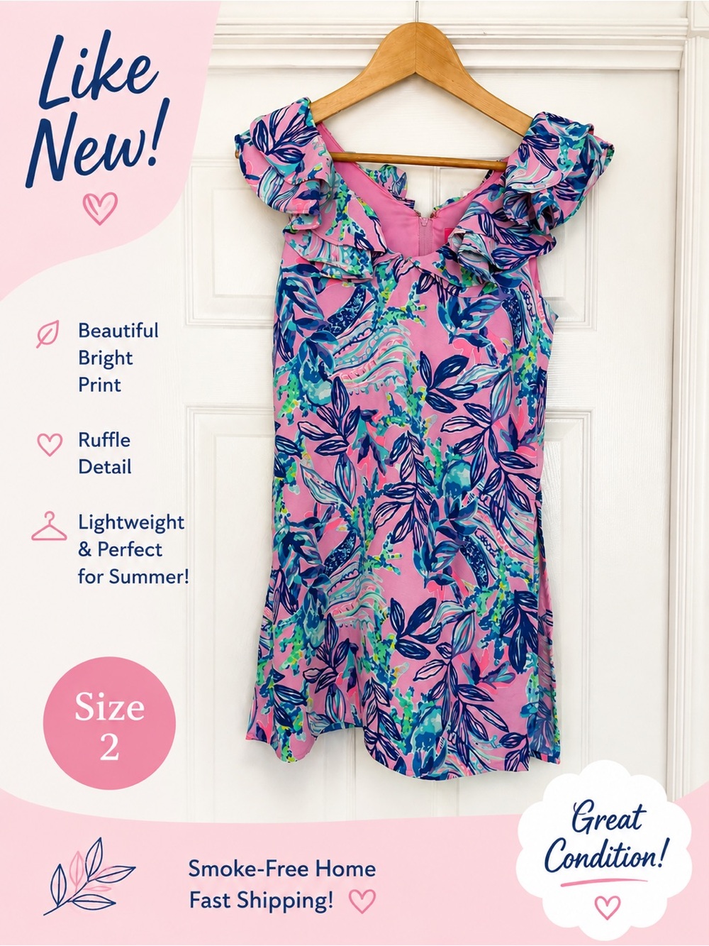 Woman’s Pink Floral Ruffle Summer Dress - Size 2